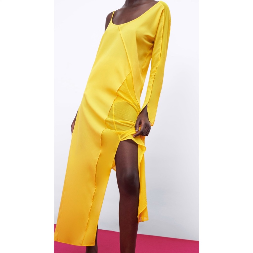 Zara asymmetric gauze flowy yellow dress - Picture 6 of 15